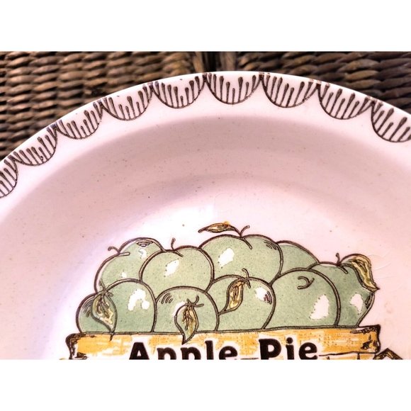 Vintage Apple Pie Recipe Pie Plate, Stoneware, EUC - Picture 2 of 11